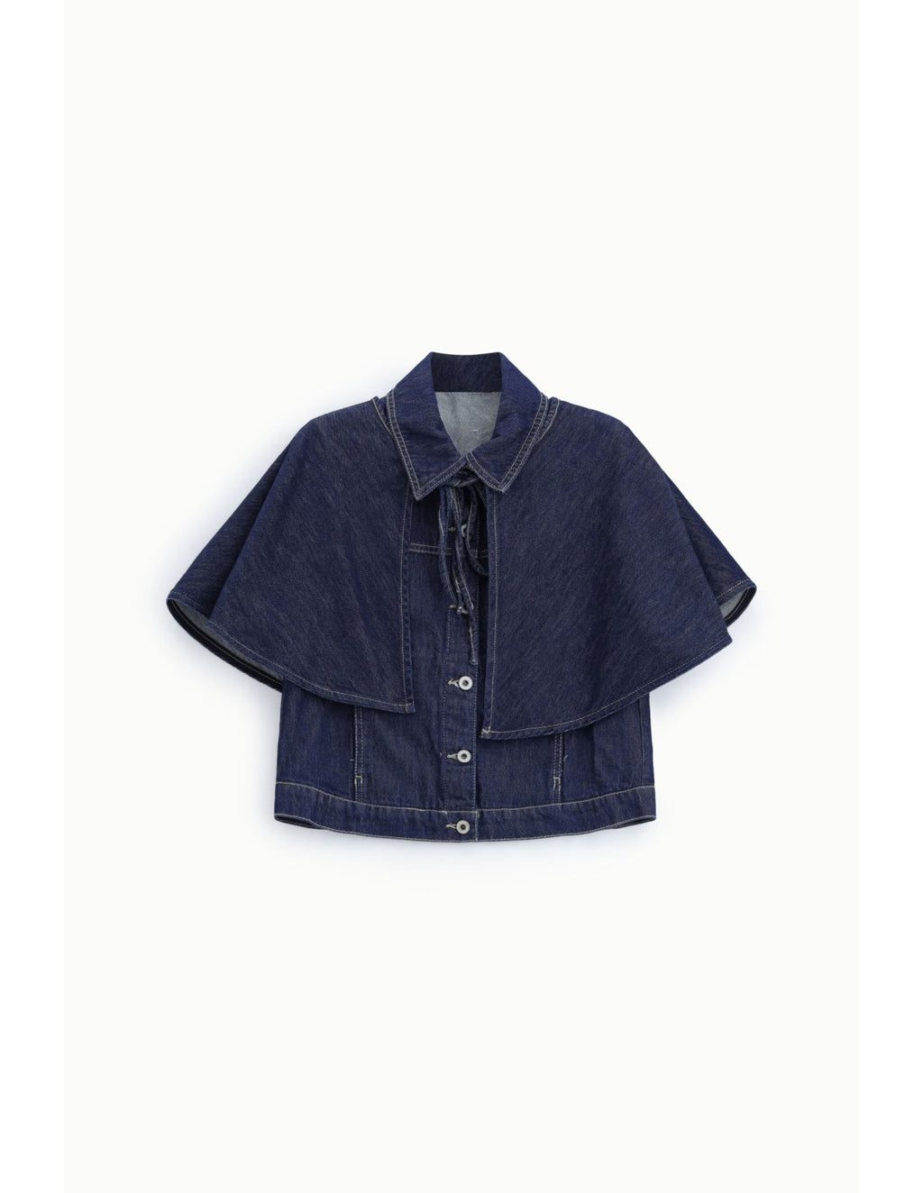 Gilet court en denim manches cape Bleu denim Please