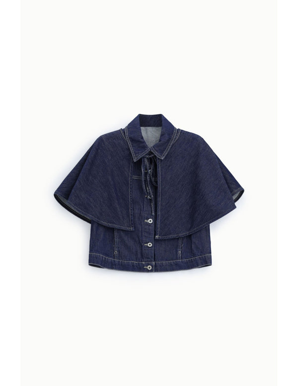 Gilet court en denim manches cape Bleu denim Please
