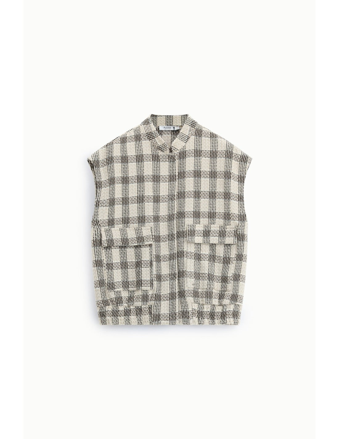 Gilet sans manches à carreaux Écru et noir Please