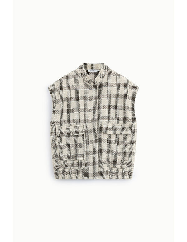 Gilet sans manches à carreaux Écru et noir Please