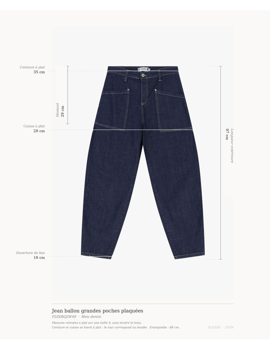Jean ballon grandes poches plaquées Bleu denim Please
