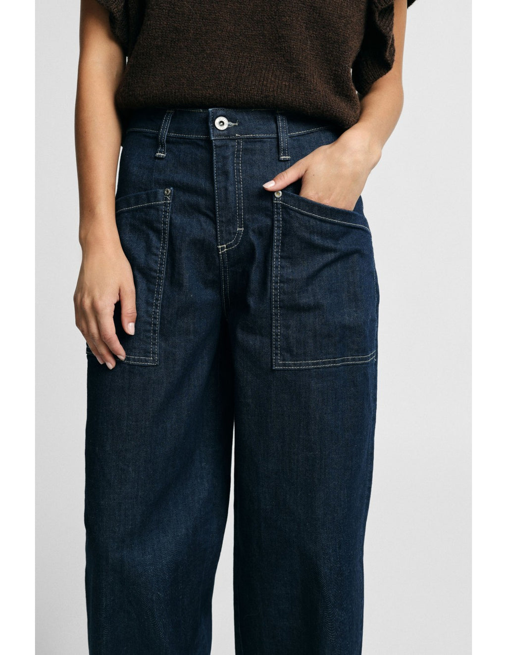 Jean ballon grandes poches plaquées Bleu denim Please