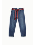 Jean boyfriend ceinture tissée ourlet effiloché Bleu denim Please