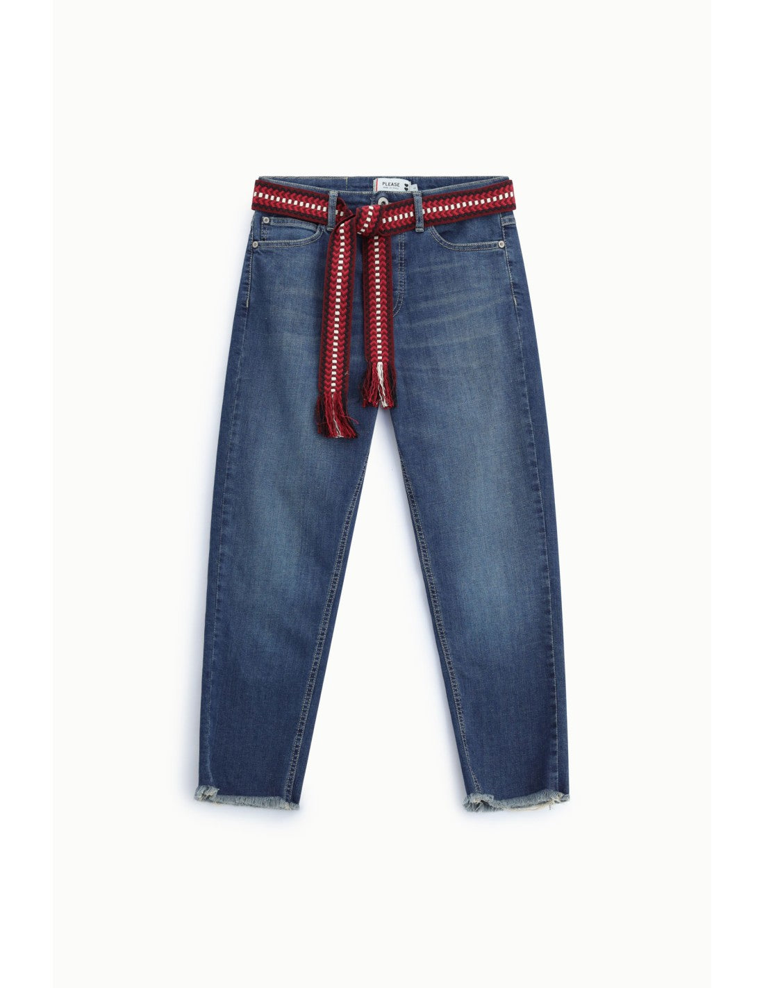 Jean boyfriend ceinture tissée ourlet effiloché Bleu denim Please