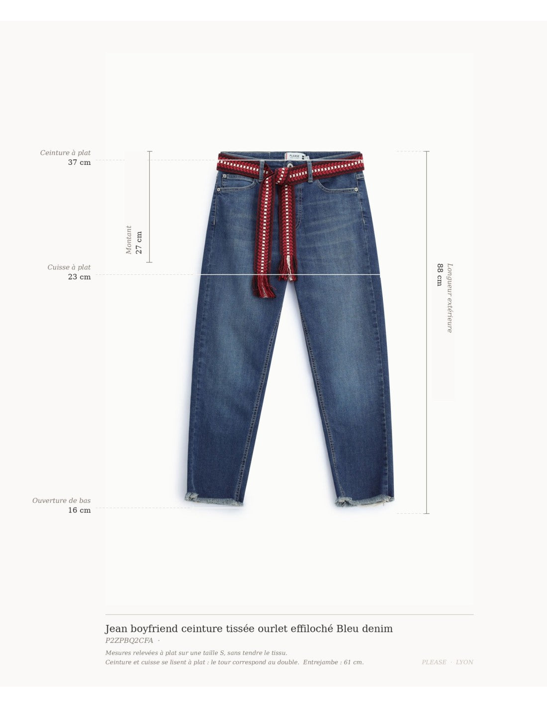 Jean boyfriend ceinture tissée ourlet effiloché Bleu denim Please