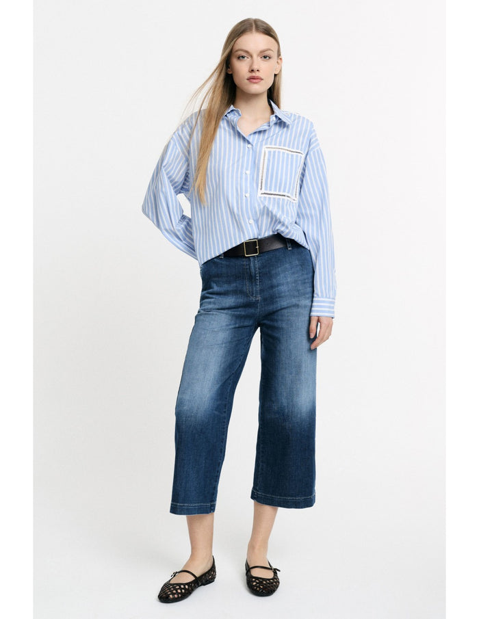 Jean cropped à jambe large avec ceinture - Please