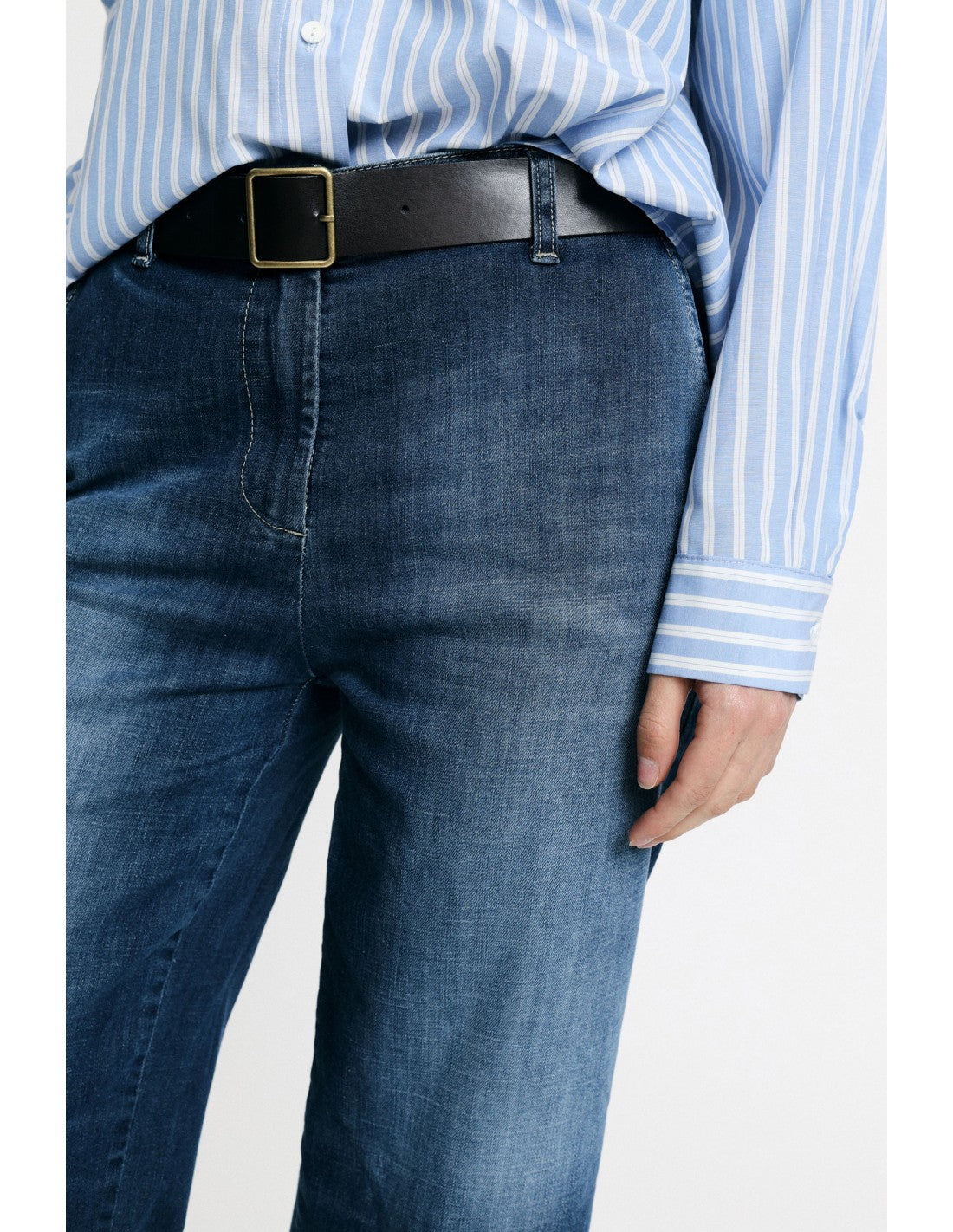 Jean cropped à jambe large avec ceinture - Please