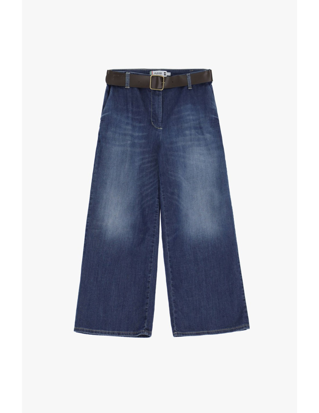 Jean cropped à jambe large avec ceinture - Please