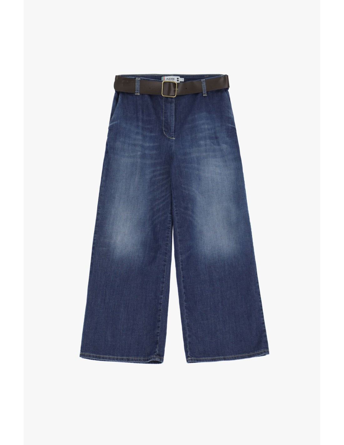 Jean cropped à jambe large avec ceinture - Please