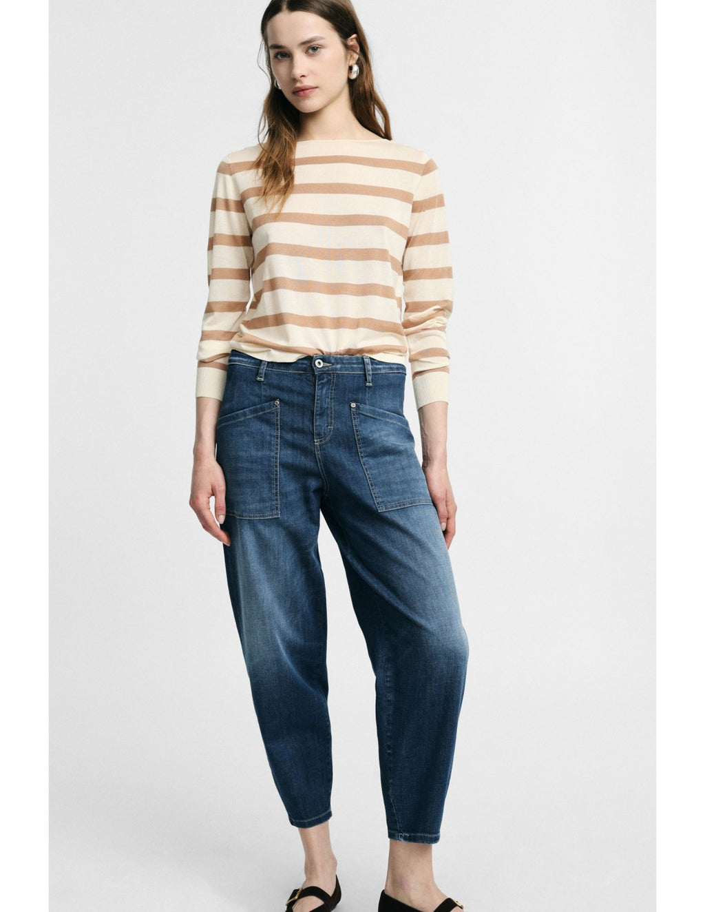 Jean cropped taille haute à grandes poches - Please
