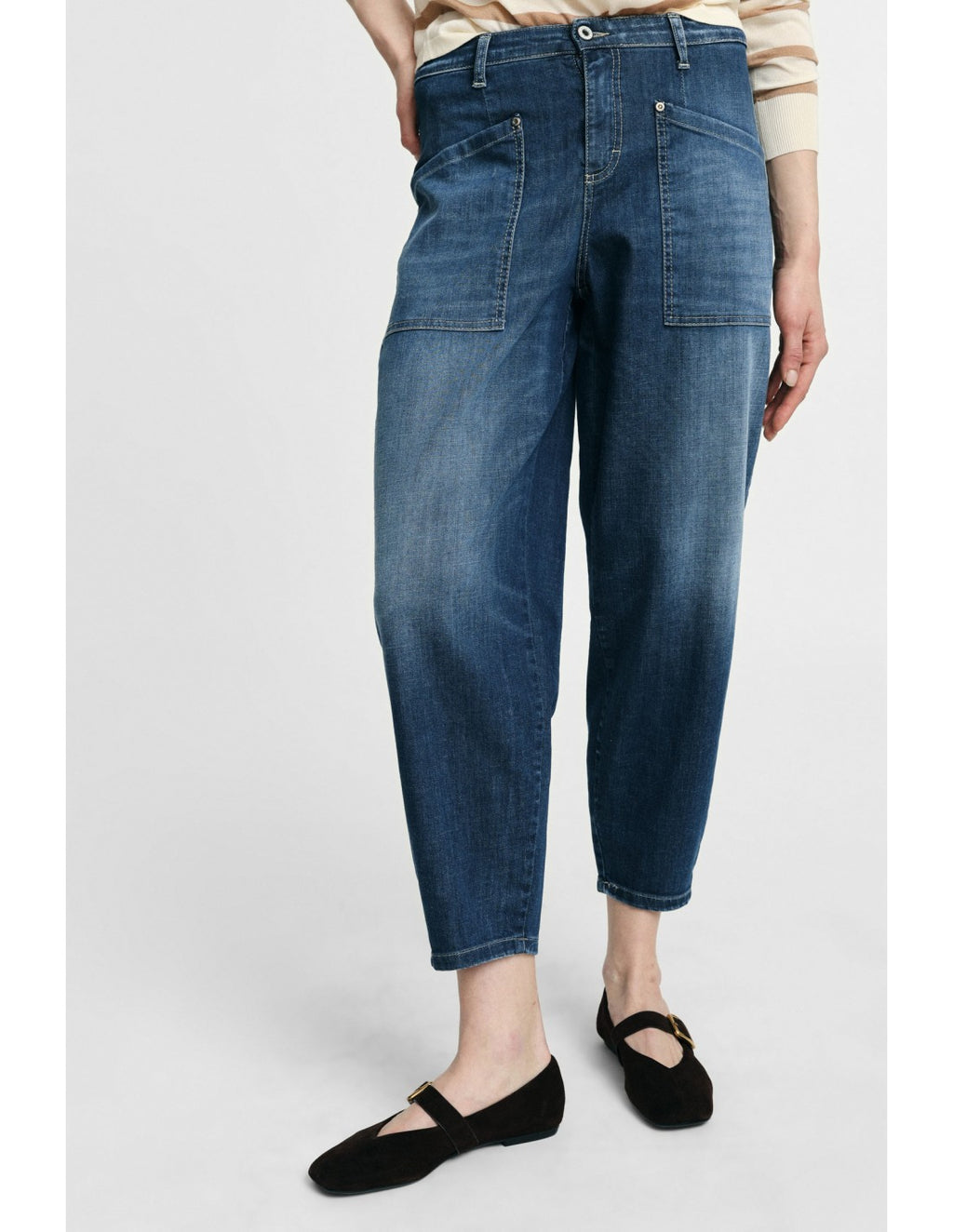 Jean cropped taille haute à grandes poches - Please