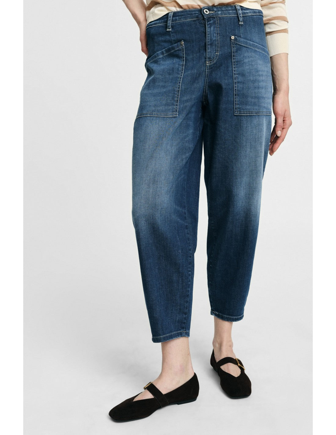 Jean cropped taille haute à grandes poches - Please