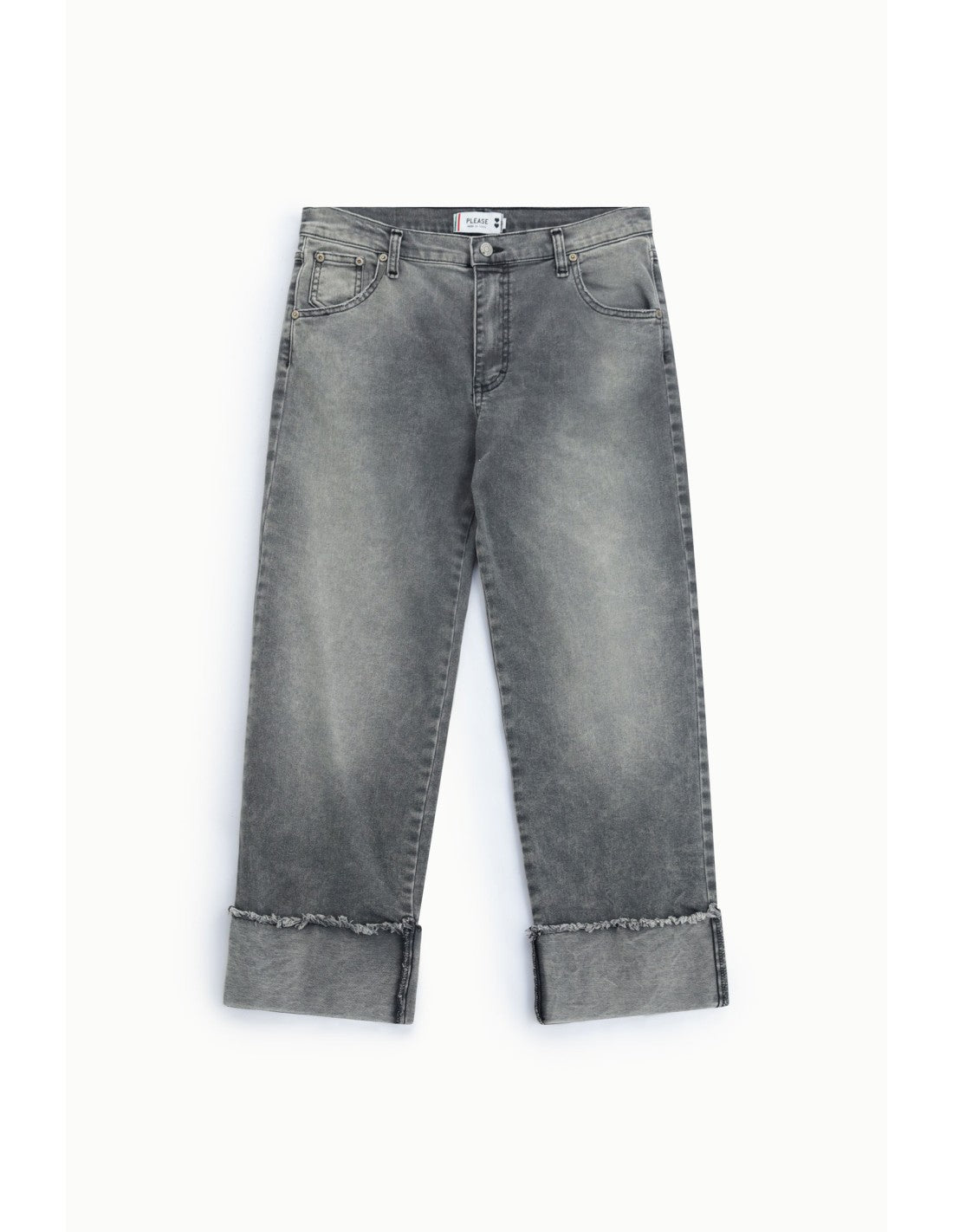 Jean droit délavage gris à revers Noir denim Please