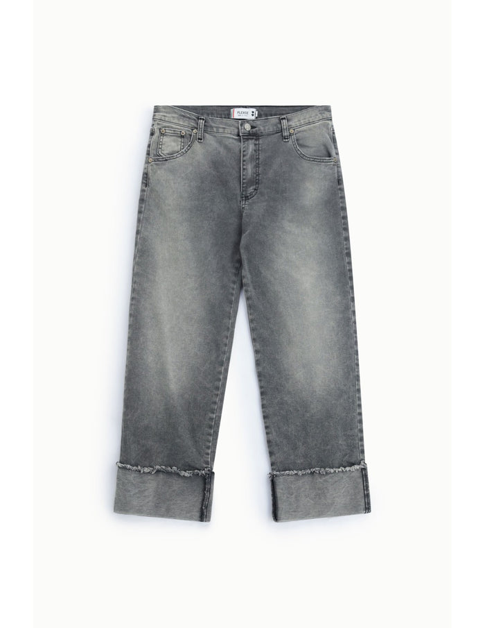 Jean droit délavage gris à revers Noir denim Please