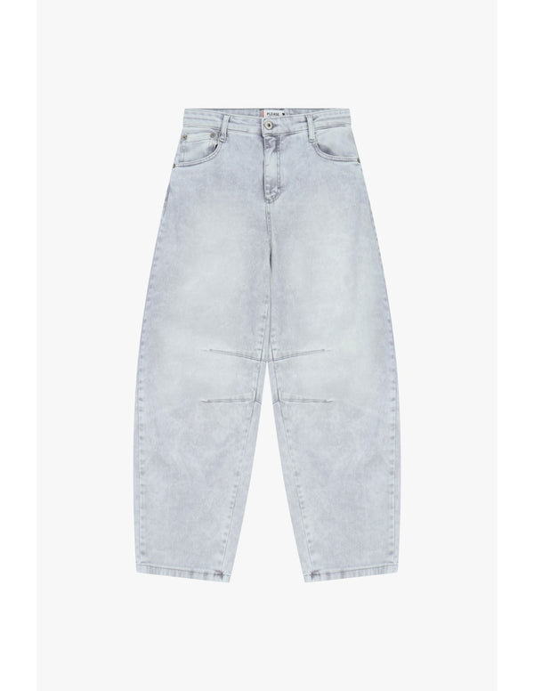 Jean jambe bouffante à coutures apparentes en denim gris neige – Please Lyon