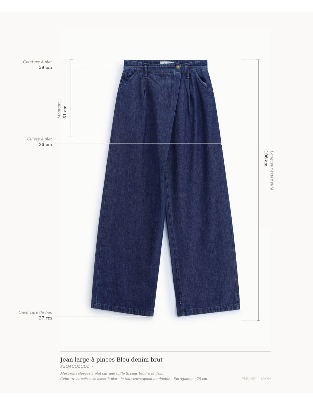 Jean large à pinces Bleu denim brut Please