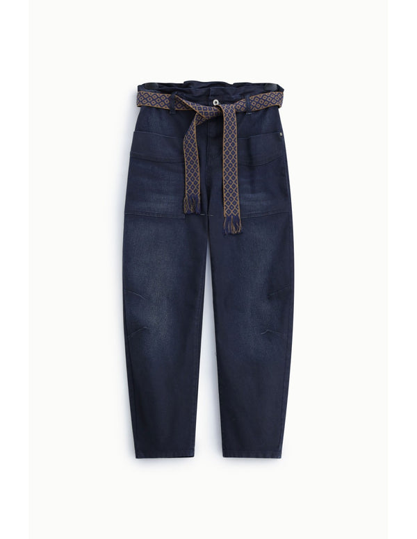 Jean taille haute paperbag ceinturé Bleu Please