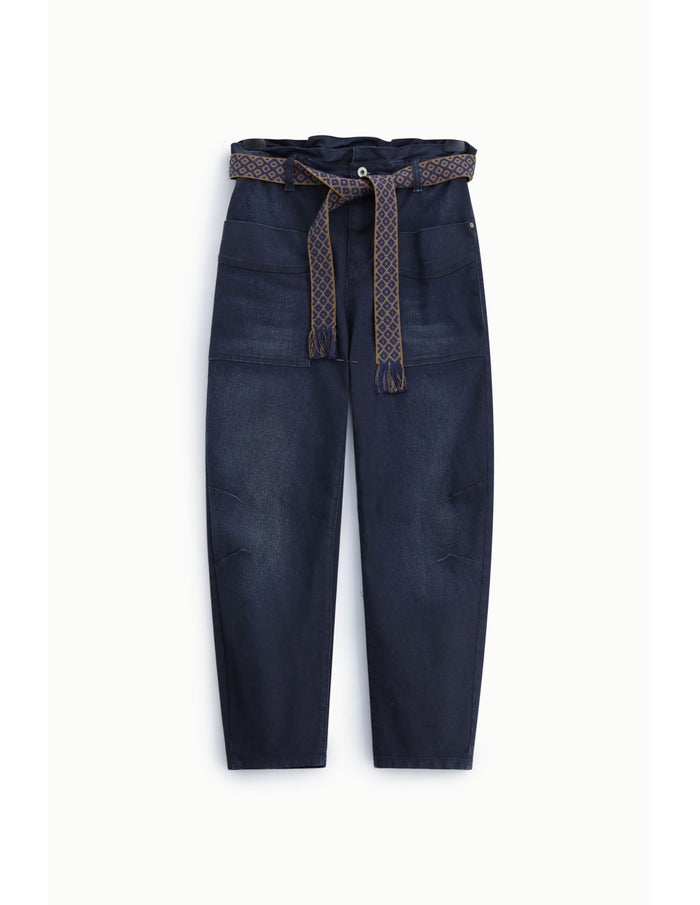 Jean taille haute paperbag ceinturé Bleu Please
