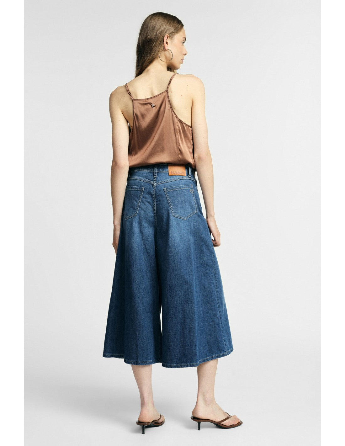 Jupe-culotte en denim jambe large Bleu denim Please