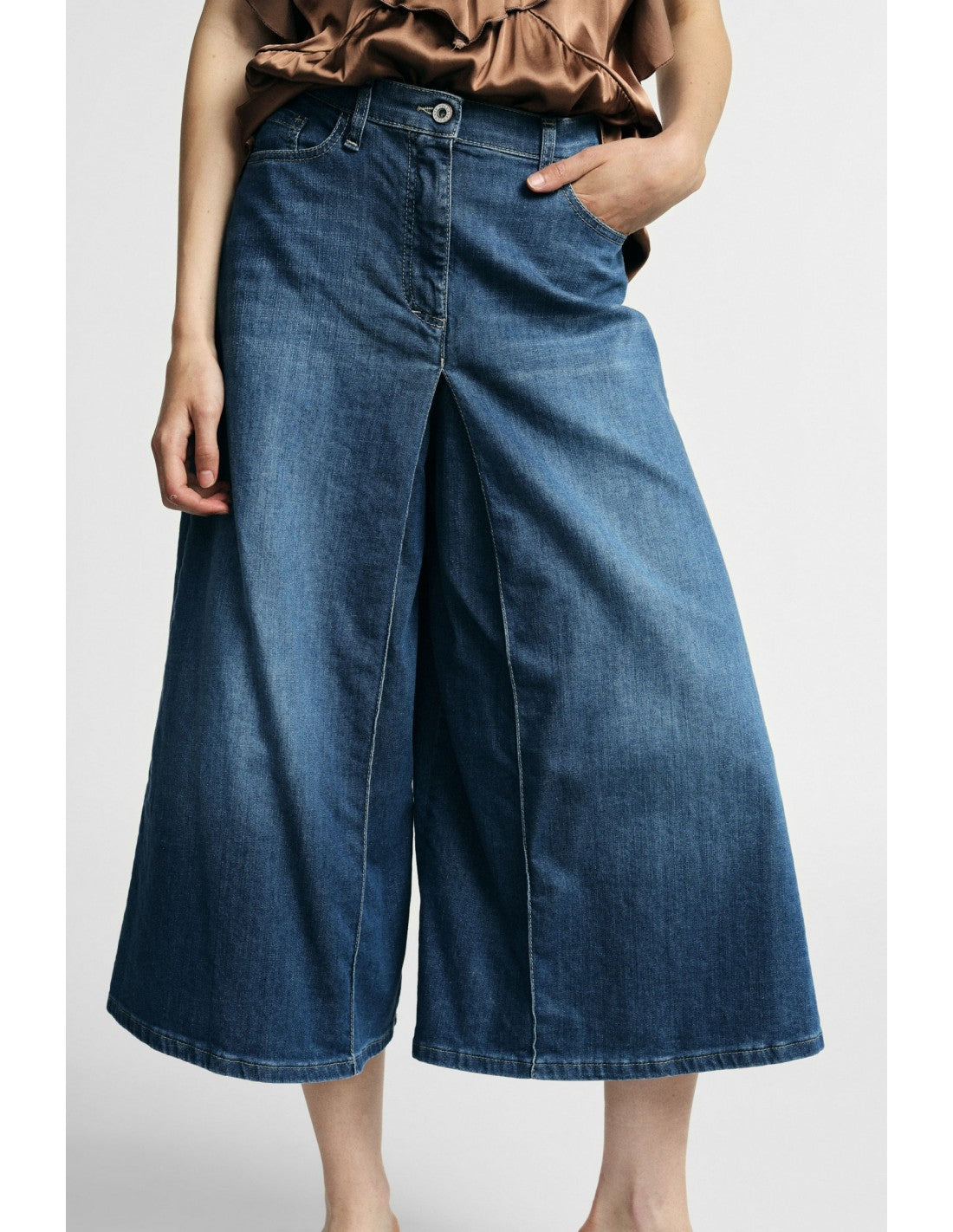 Jupe-culotte en denim jambe large Bleu denim Please