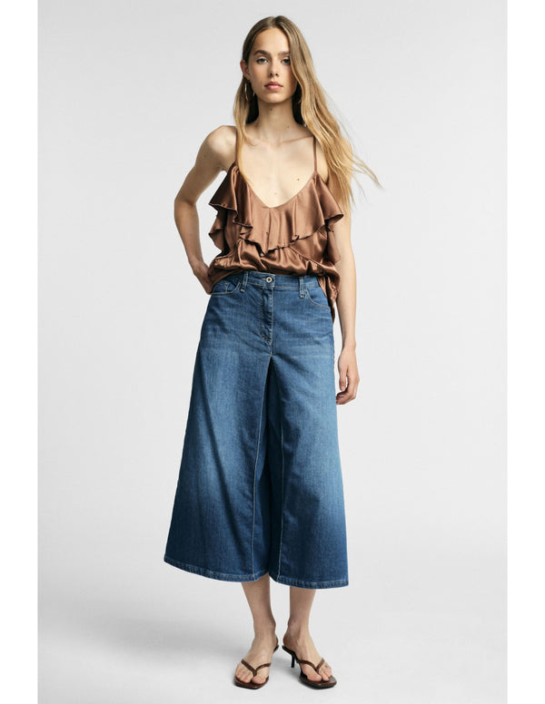 Jupe-culotte en denim jambe large Bleu denim Please