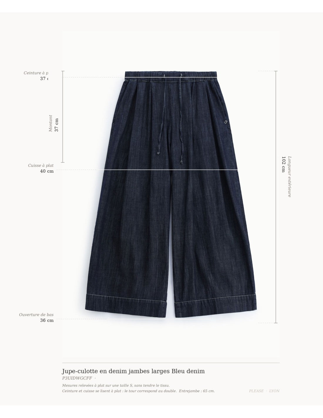 Jupe-culotte en denim jambes larges Bleu denim Please