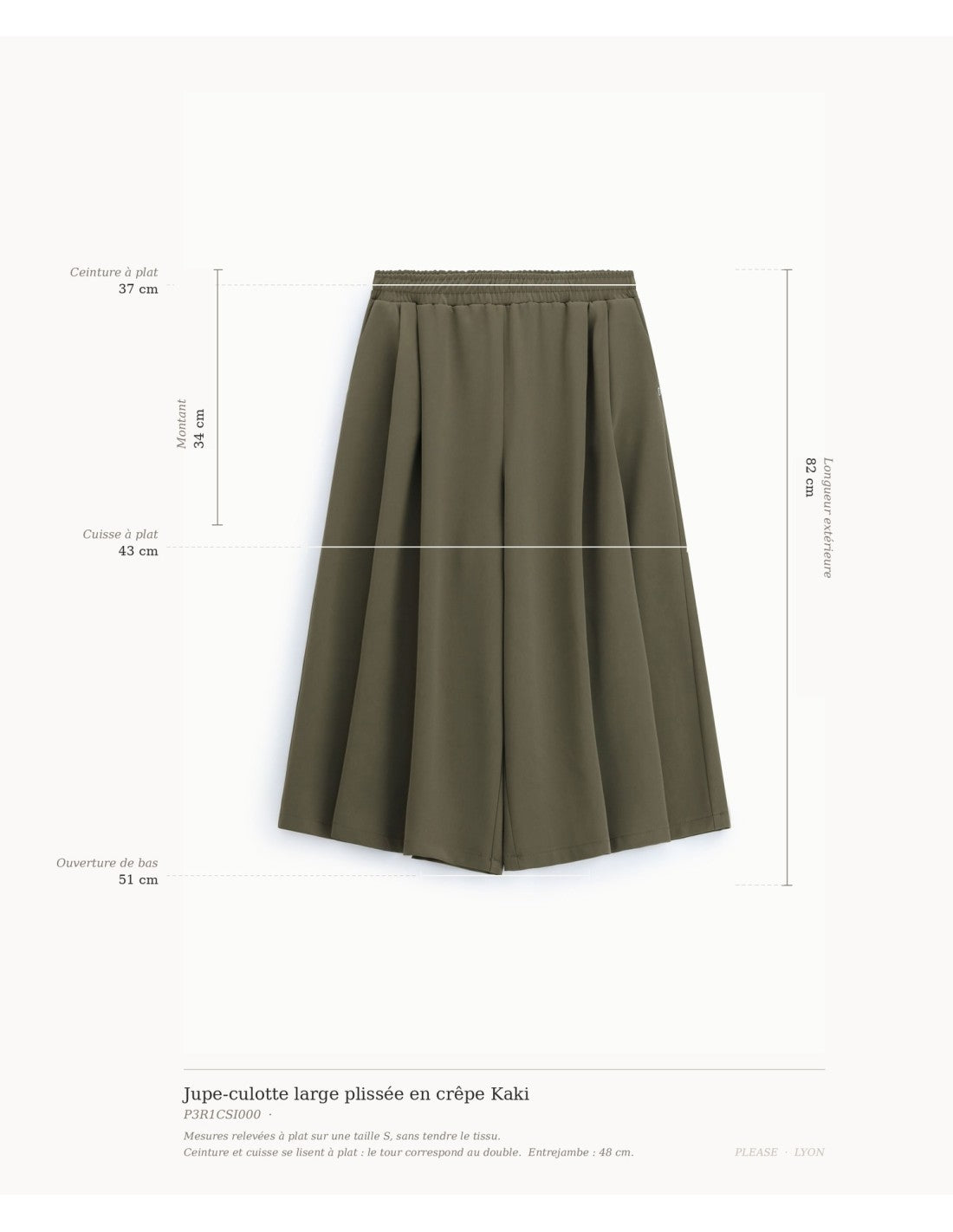 Jupe-culotte large plissée en crêpe Kaki Please