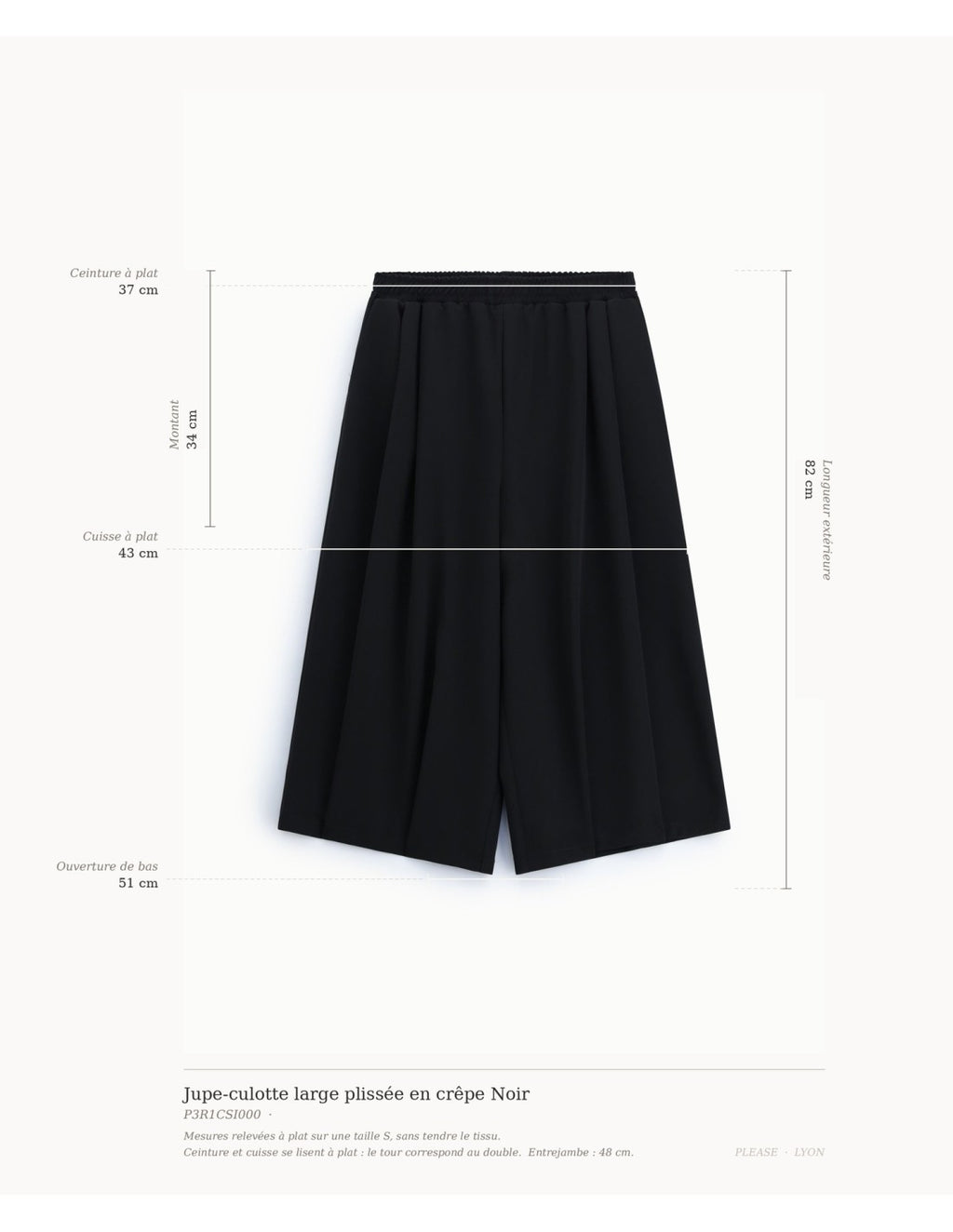 Jupe-culotte large plissée en crêpe Noir Please