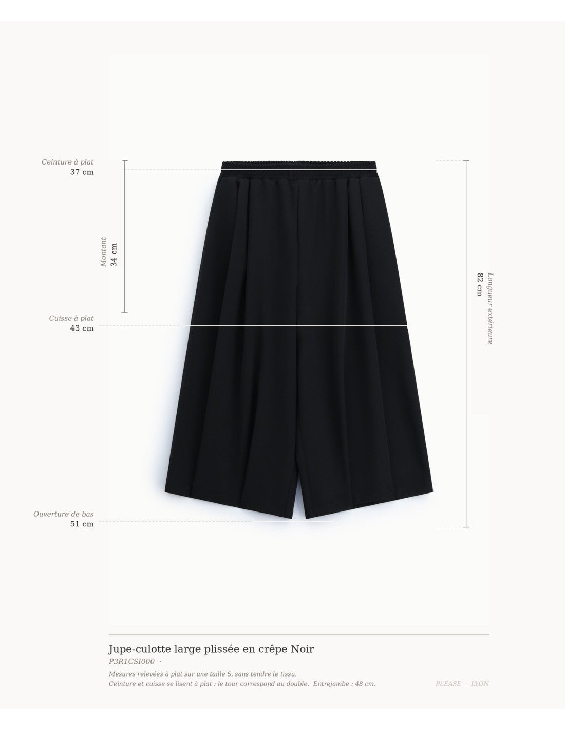 Jupe-culotte large plissée en crêpe Noir Please