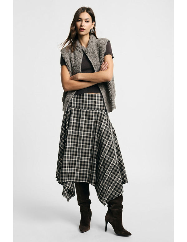 Jupe midi à carreaux à ourlet asymétrique – Please Femme