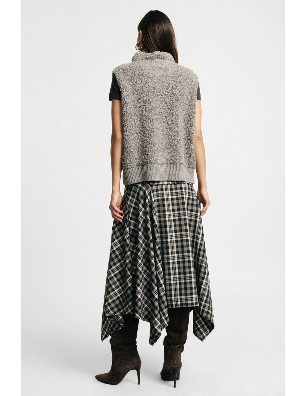 Jupe midi à carreaux à ourlet asymétrique – Please Femme