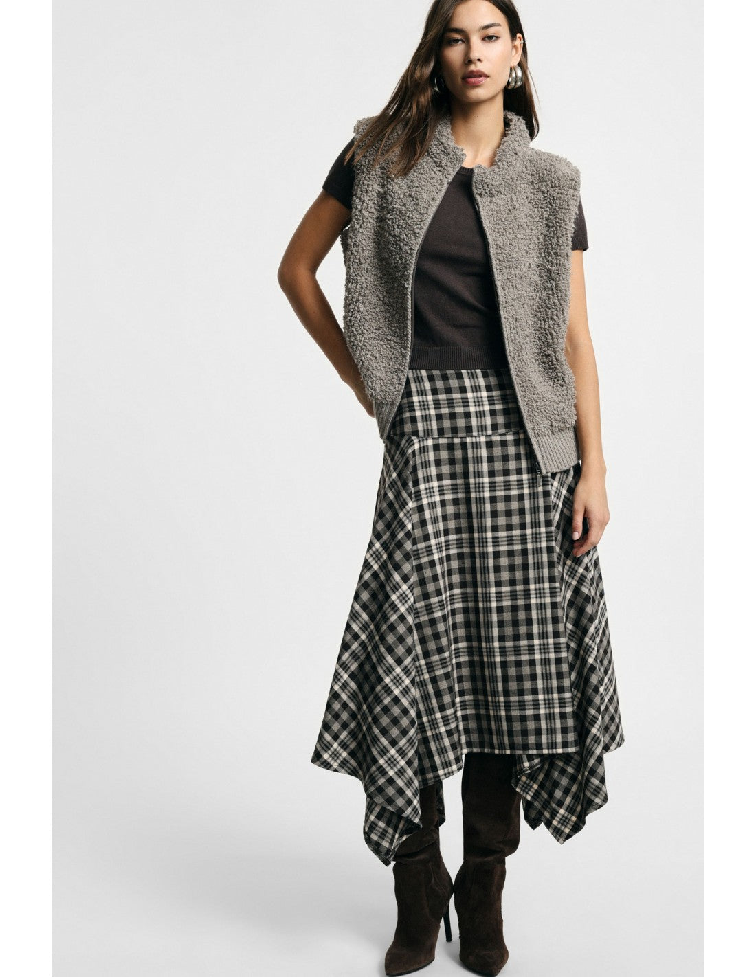 Jupe midi à carreaux à ourlet asymétrique – Please Femme