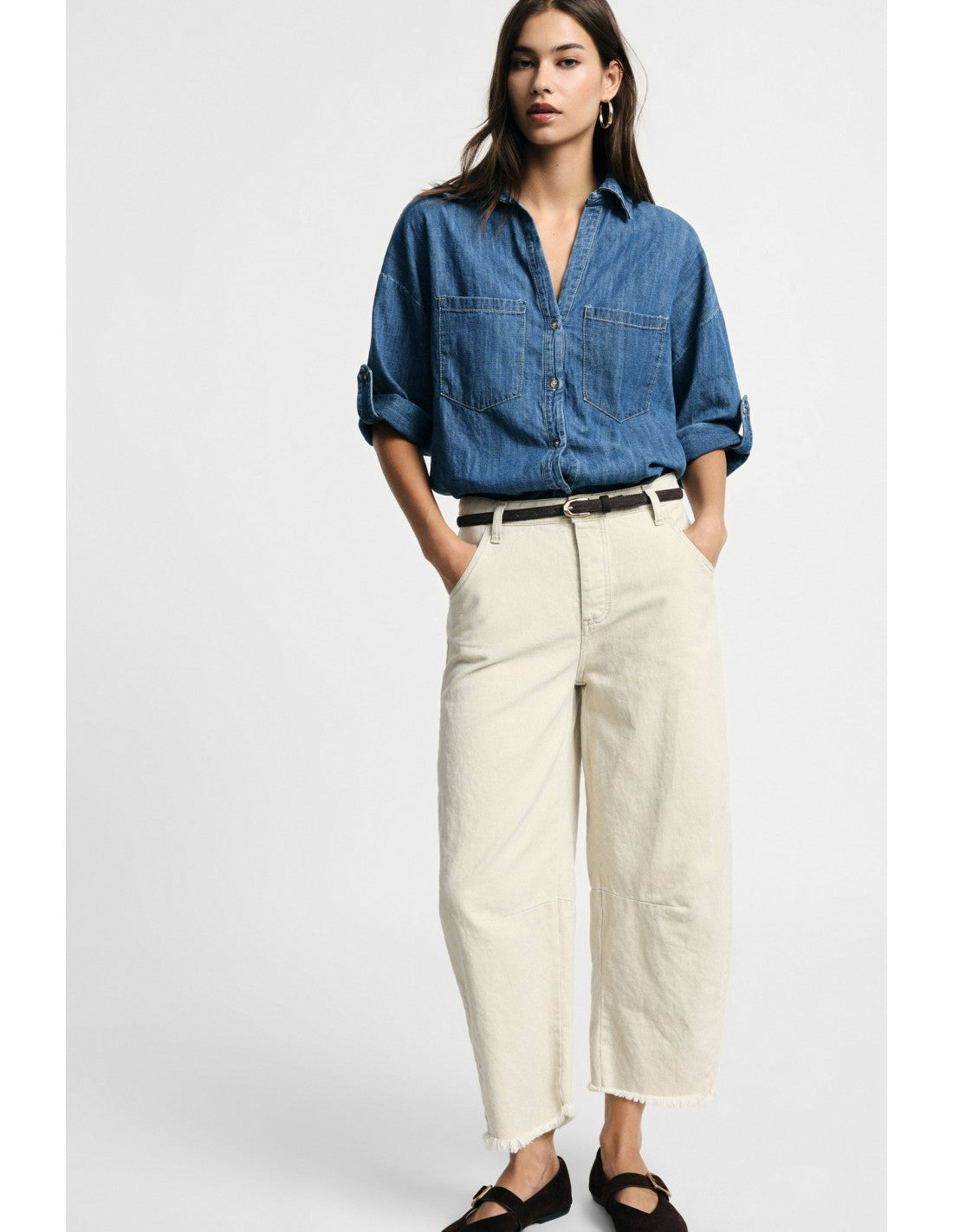 Pantalon balloon 3/4 ourlet effiloché Please