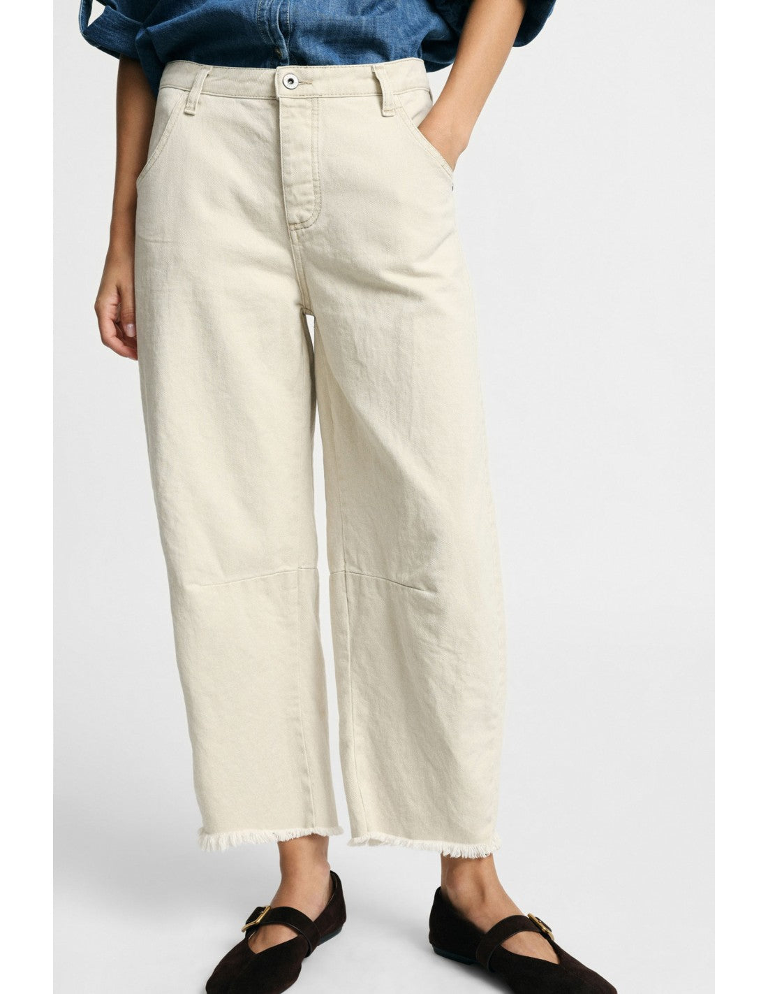 Pantalon balloon 3/4 ourlet effiloché Please