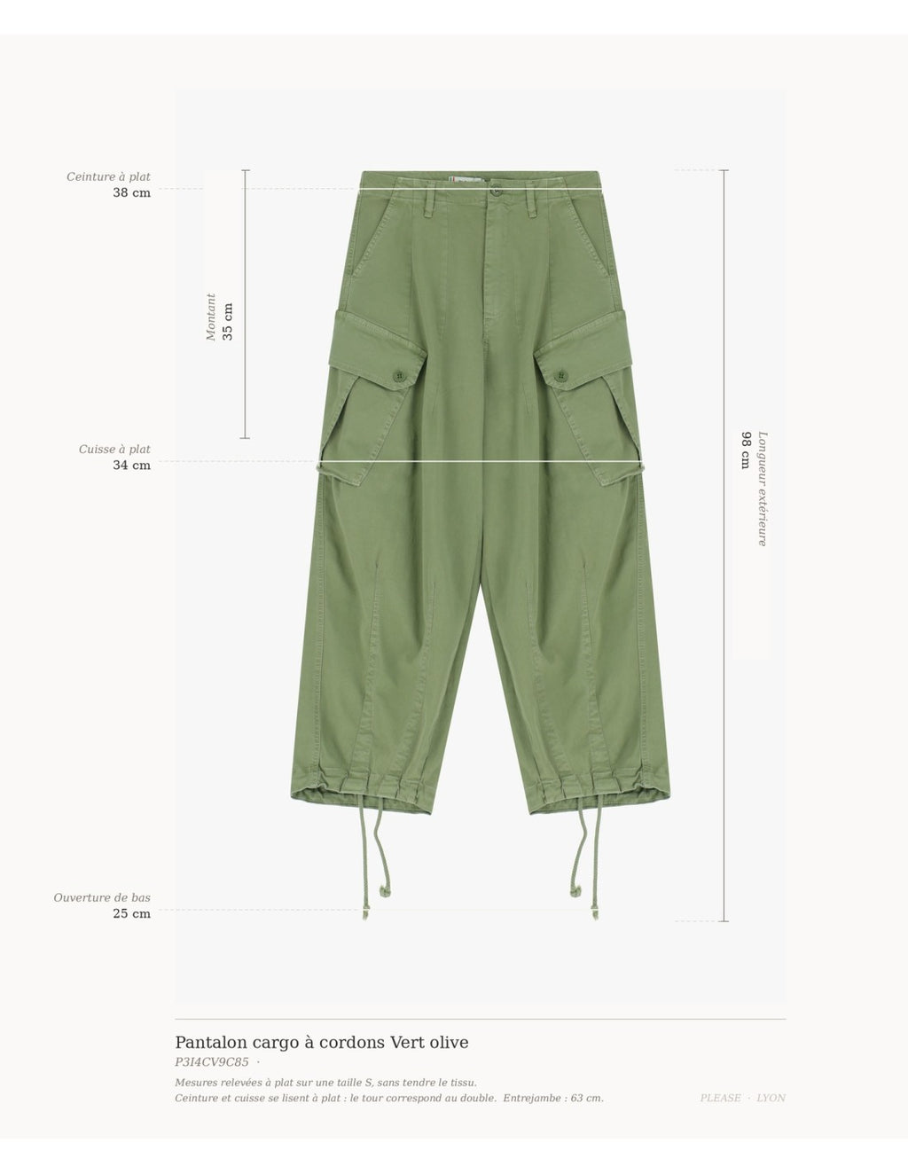 Pantalon cargo à cordons Vert olive Please