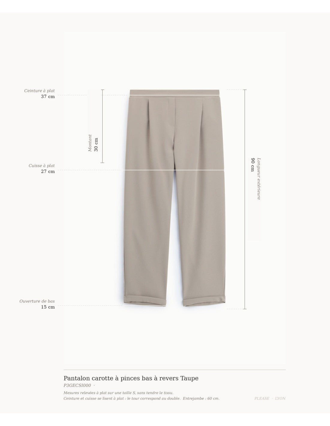 Pantalon carotte à pinces bas à revers Taupe Please