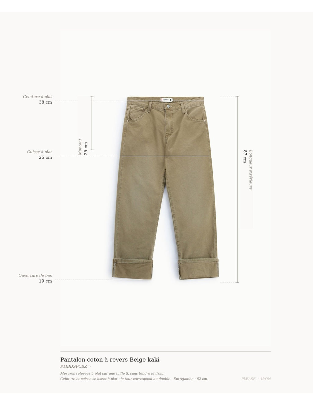 Pantalon coton à revers Beige kaki Please