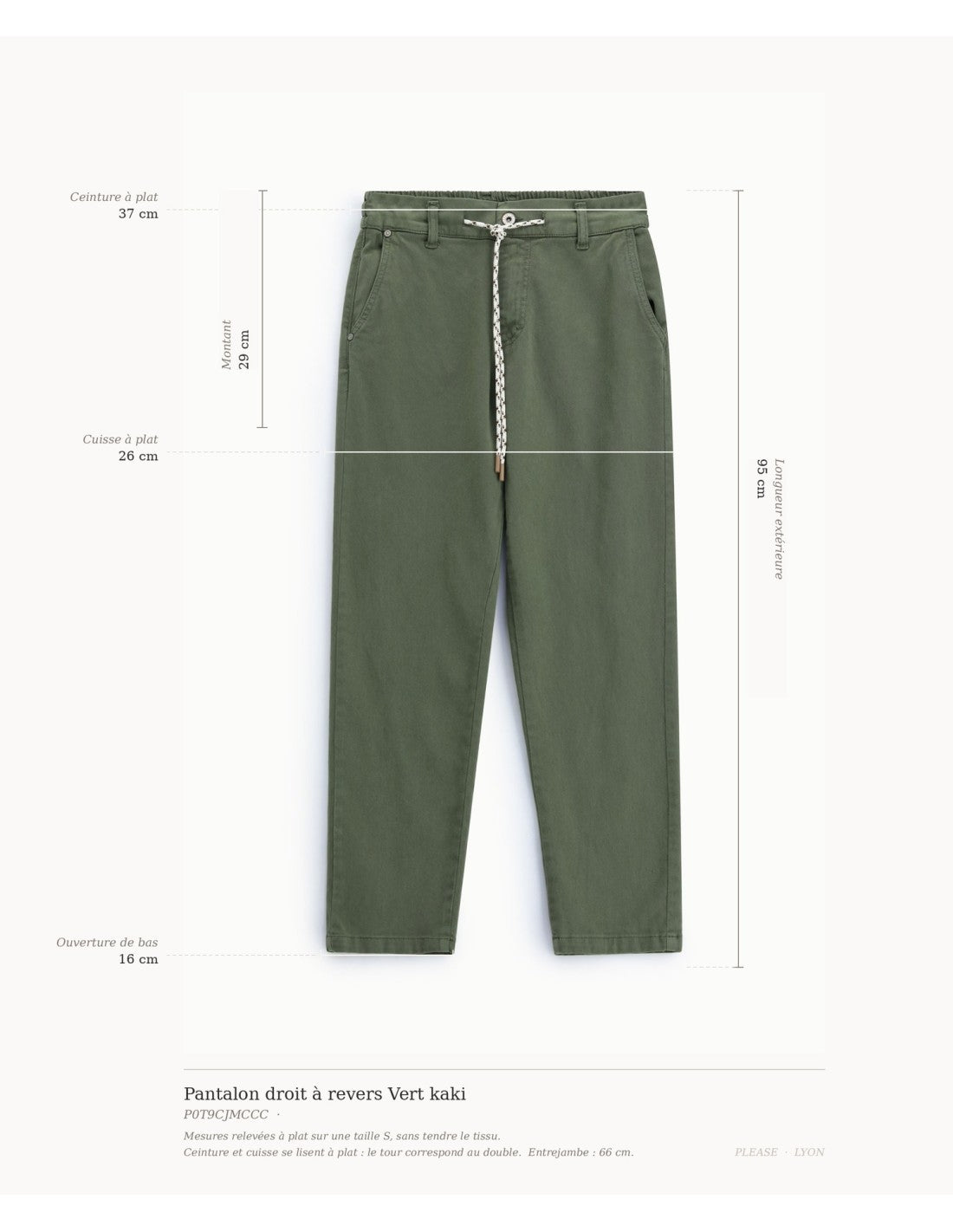 Pantalon droit à revers Vert kaki Please