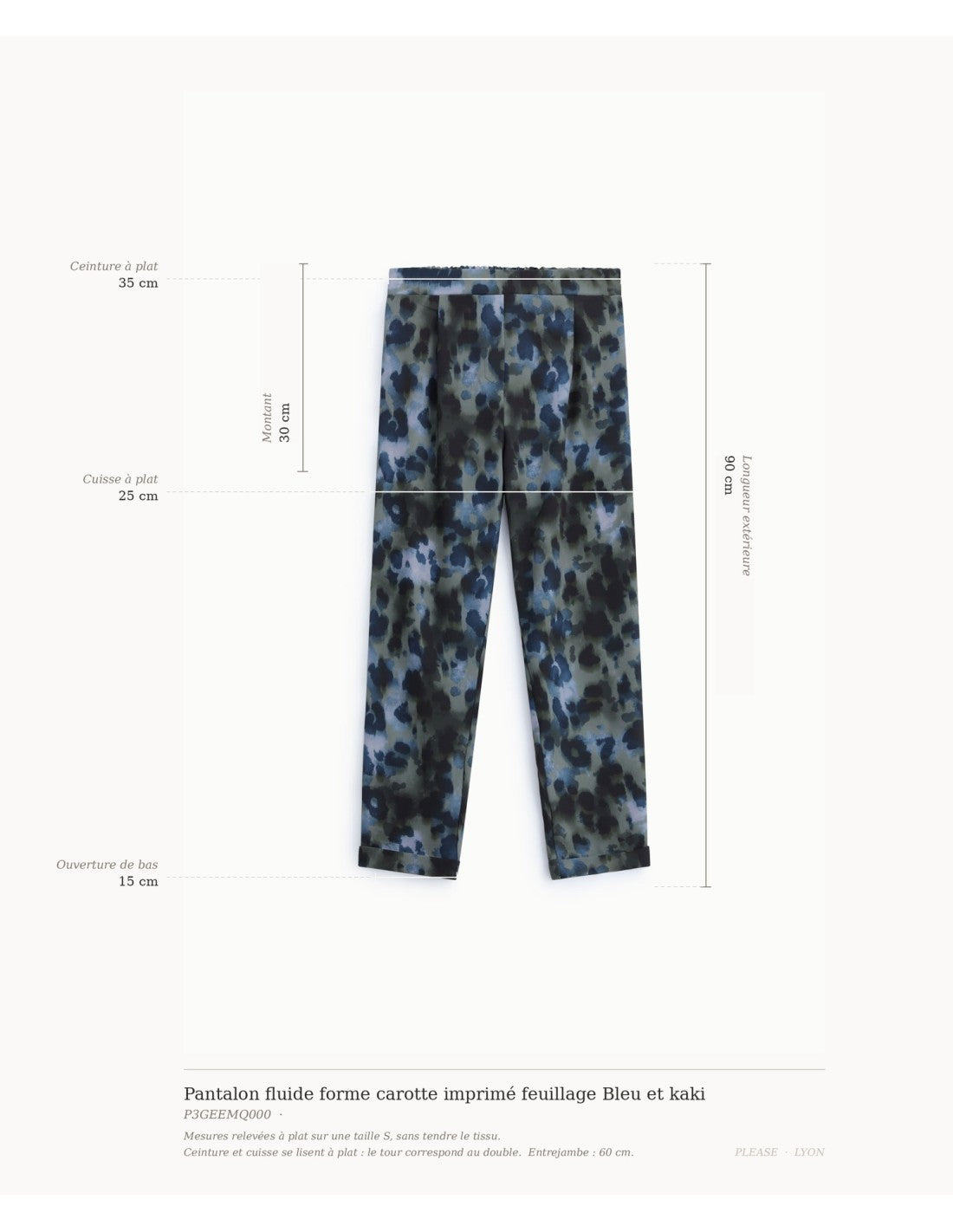 Pantalon fluide forme carotte imprimé feuillage Bleu et kaki Please