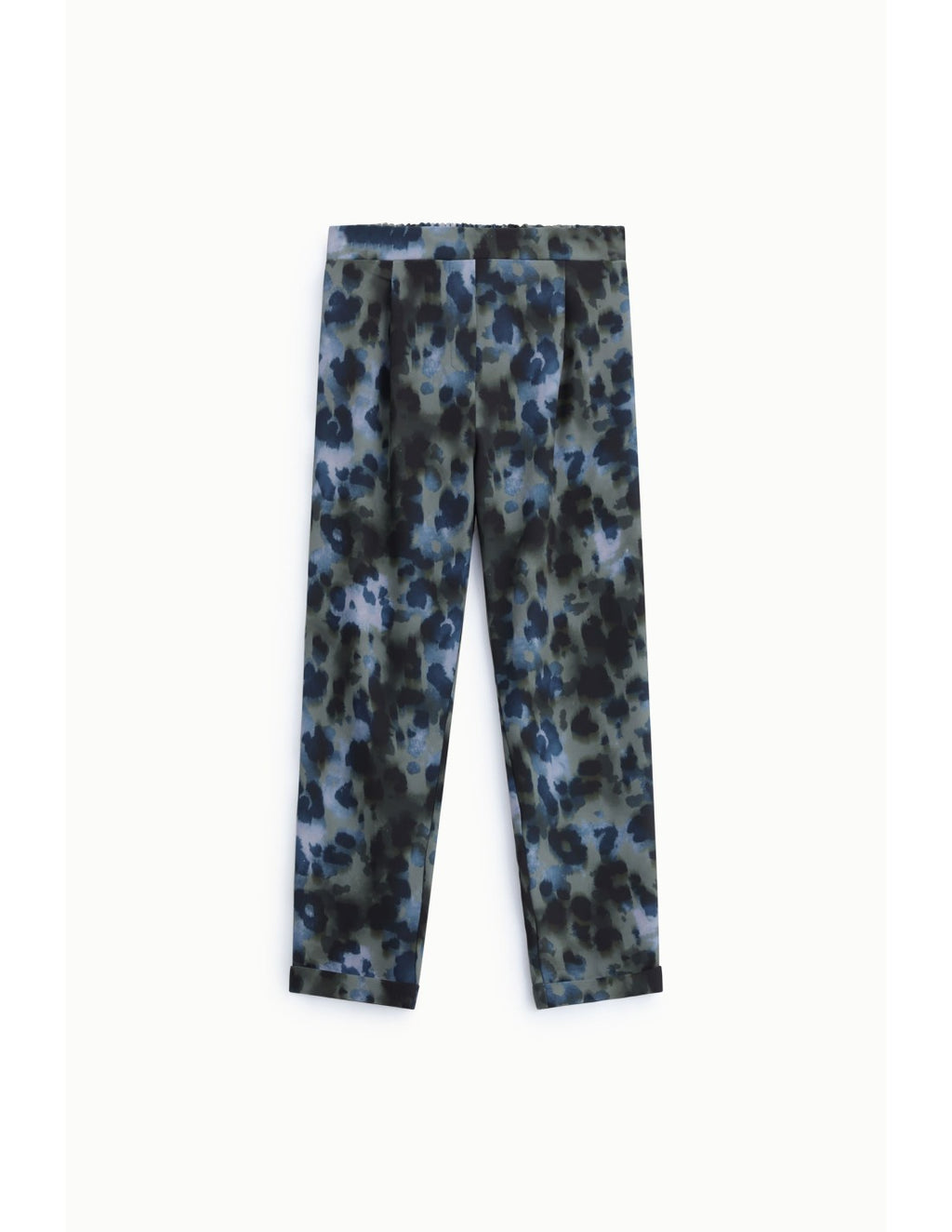 Pantalon fluide forme carotte imprimé feuillage Bleu et kaki Please