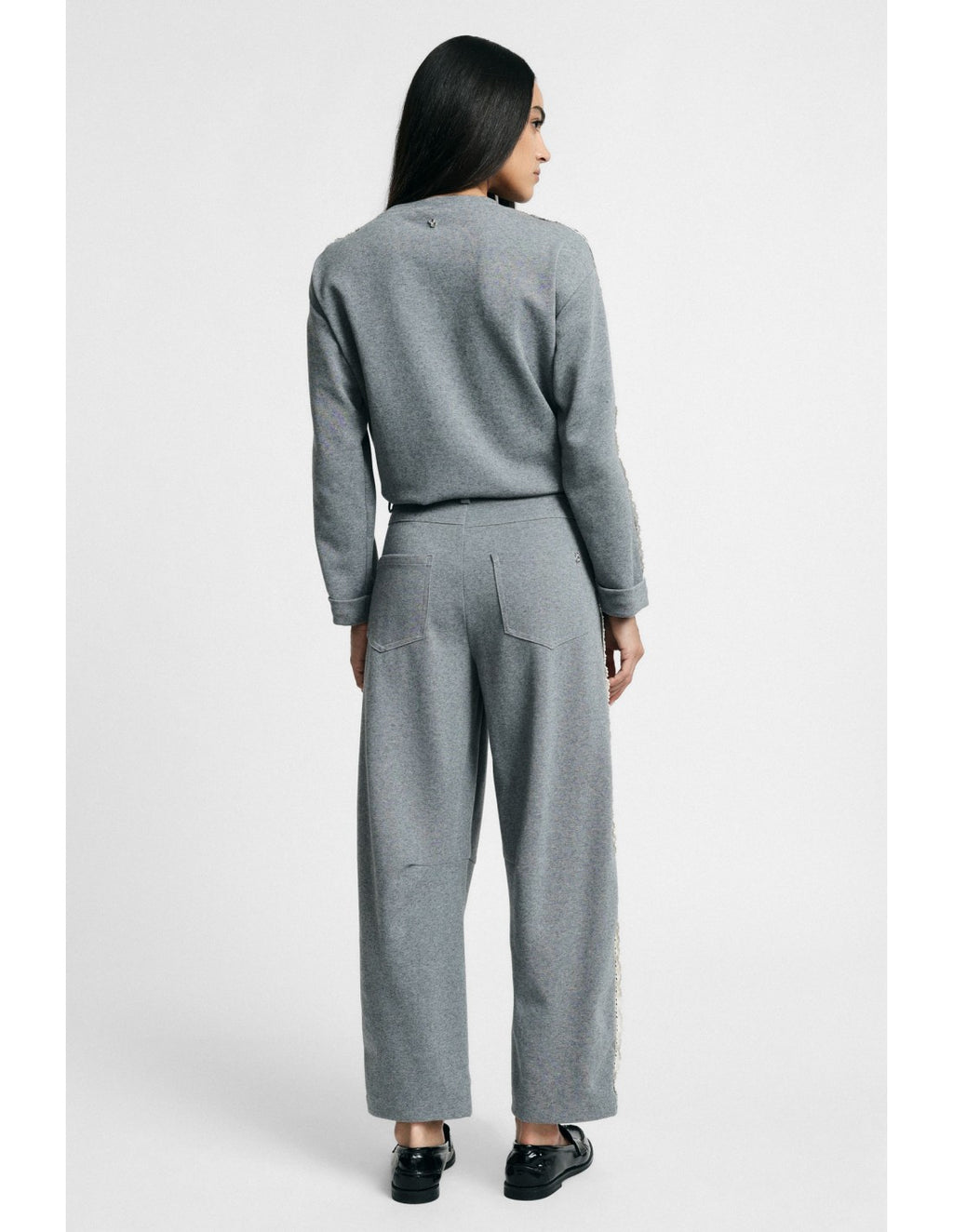 Pantalon fuselé bandes latérales Gris chiné Please