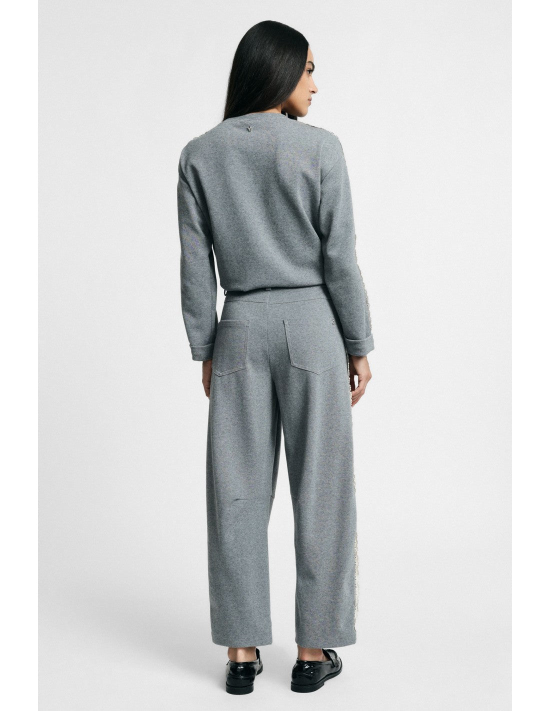 Pantalon fuselé bandes latérales Gris chiné Please