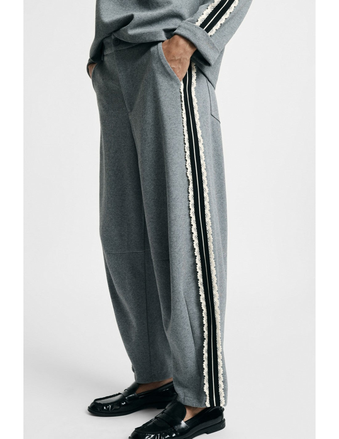 Pantalon fuselé bandes latérales Gris chiné Please