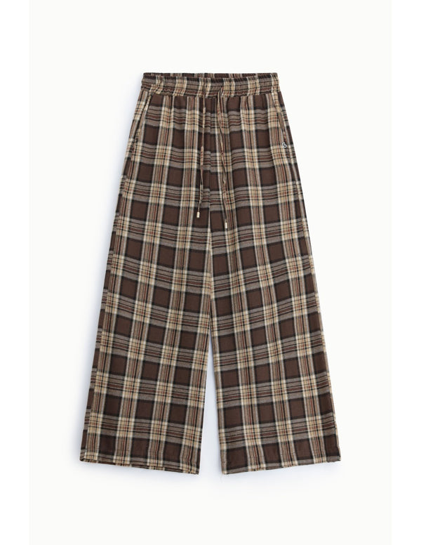 Pantalon large à carreaux Chocolat et beige Please