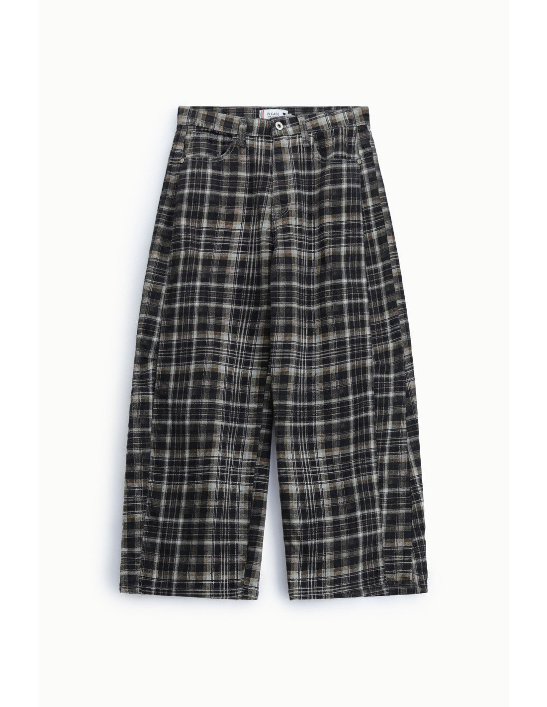 Pantalon large à carreaux Gris Please