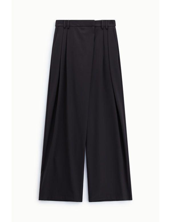 Pantalon large à pinces pli à rabat Marron Please