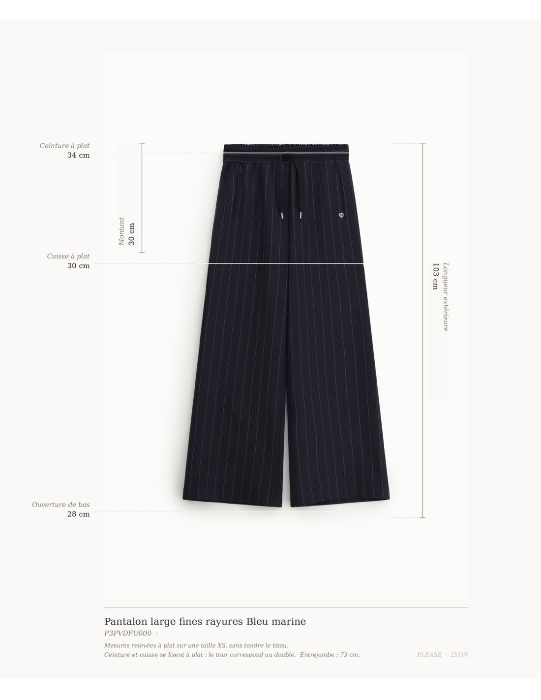 Pantalon large fines rayures Bleu marine Please