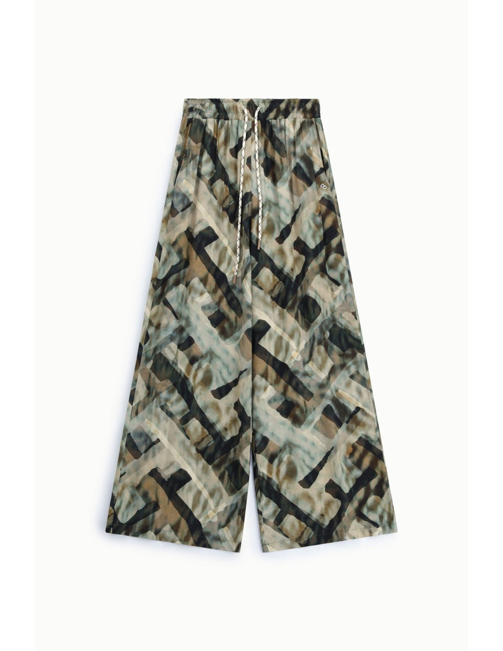 Pantalon large imprimé abstrait Taupe et kaki Please