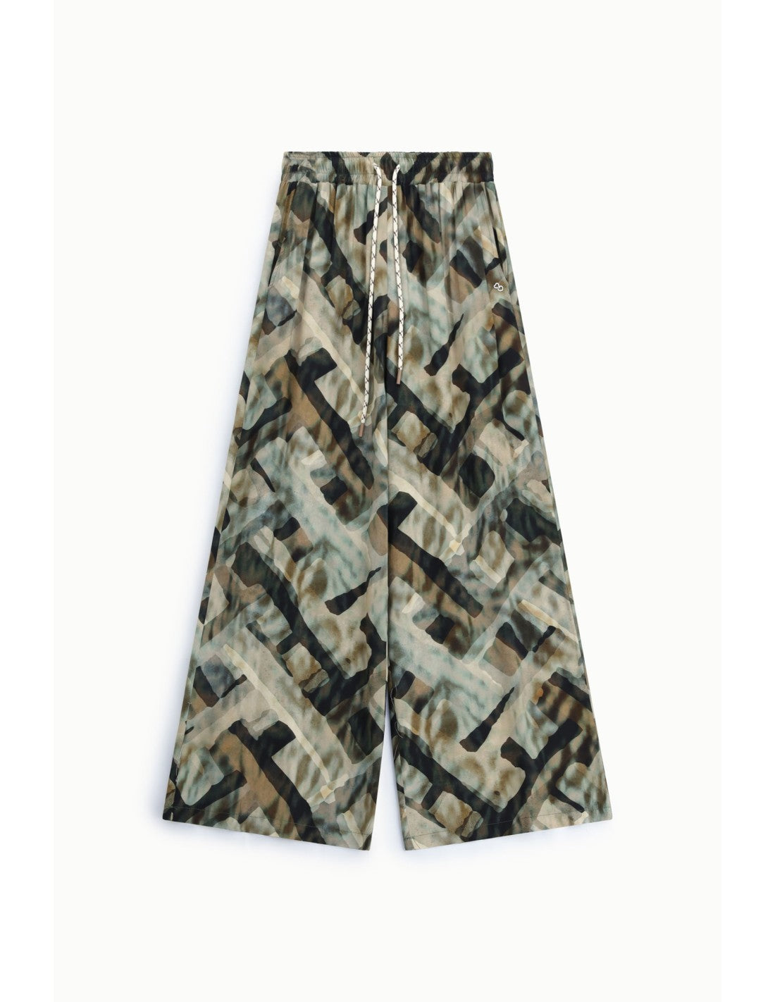 Pantalon large imprimé abstrait Taupe et kaki Please
