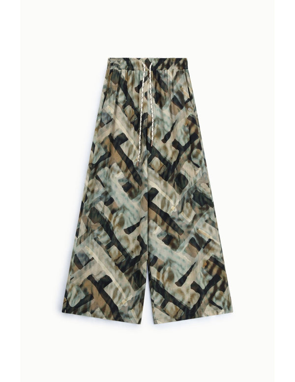 Pantalon large imprimé abstrait Taupe et kaki Please